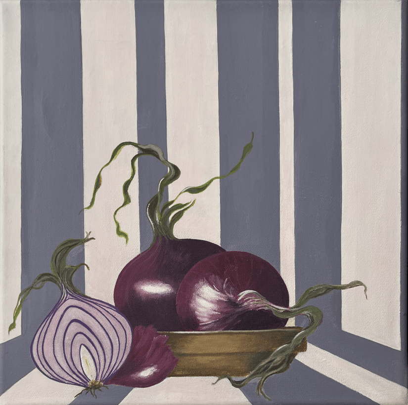 Akryl på lærred 30 x 30, Stilleben.