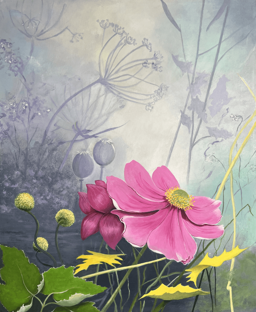 Akryl på lærred 50 x 60, Havens Høstanemone.