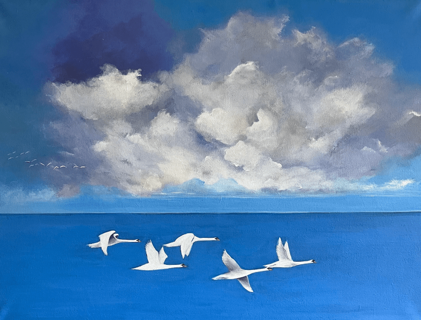 Akryl på lærred 60 x 80, Svanesøen. Solgt.