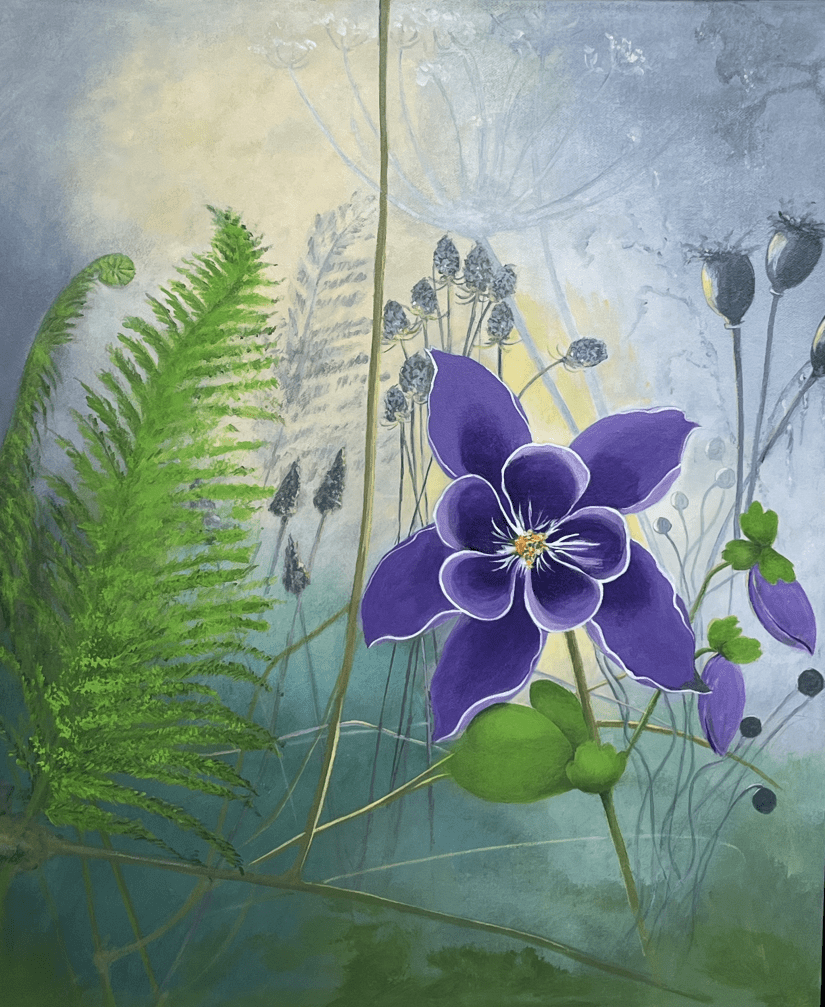 Akryl på lærred 50 x 60, Havens Akeleje.